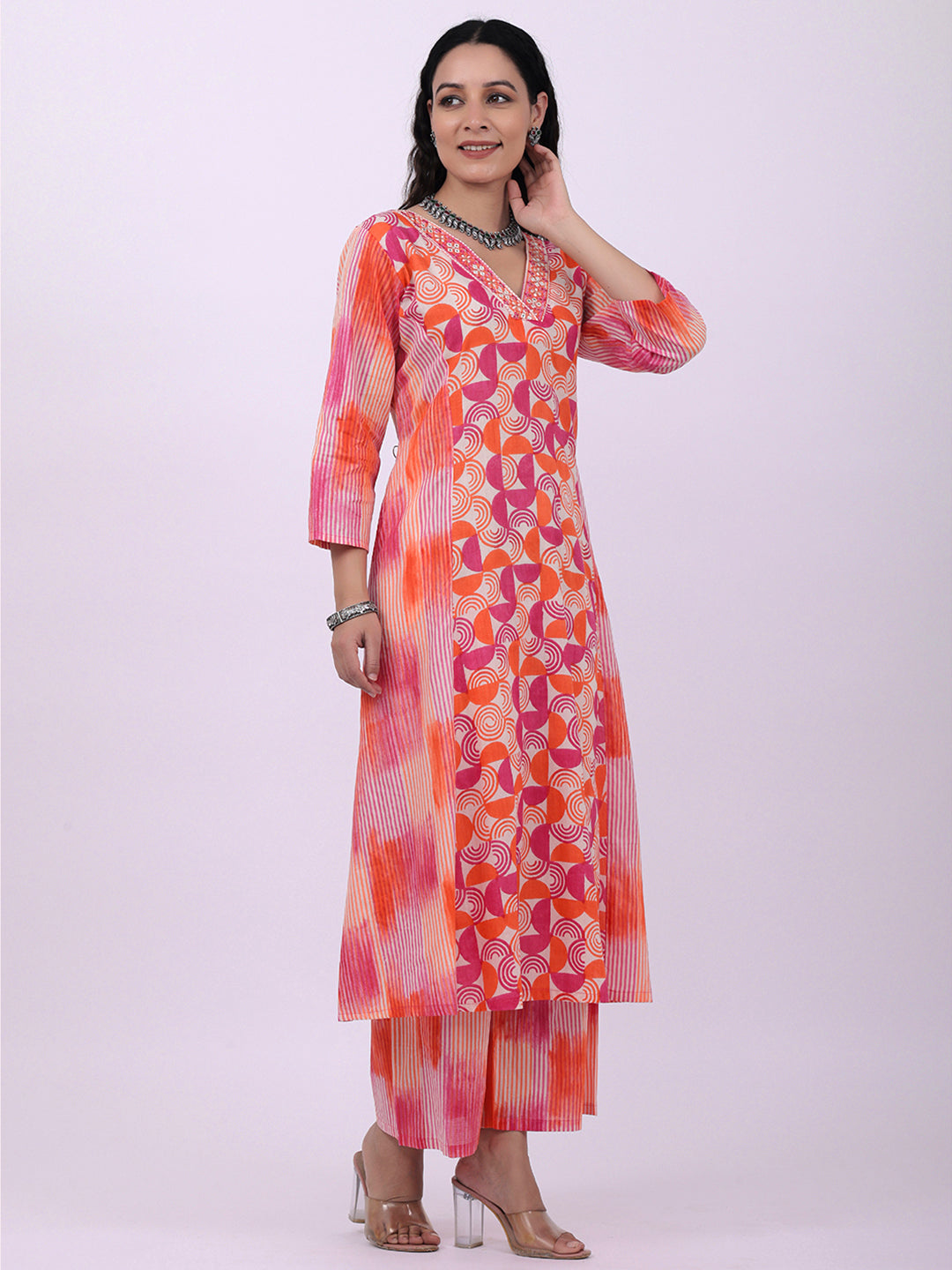 Aline pink and green shades kurta pant