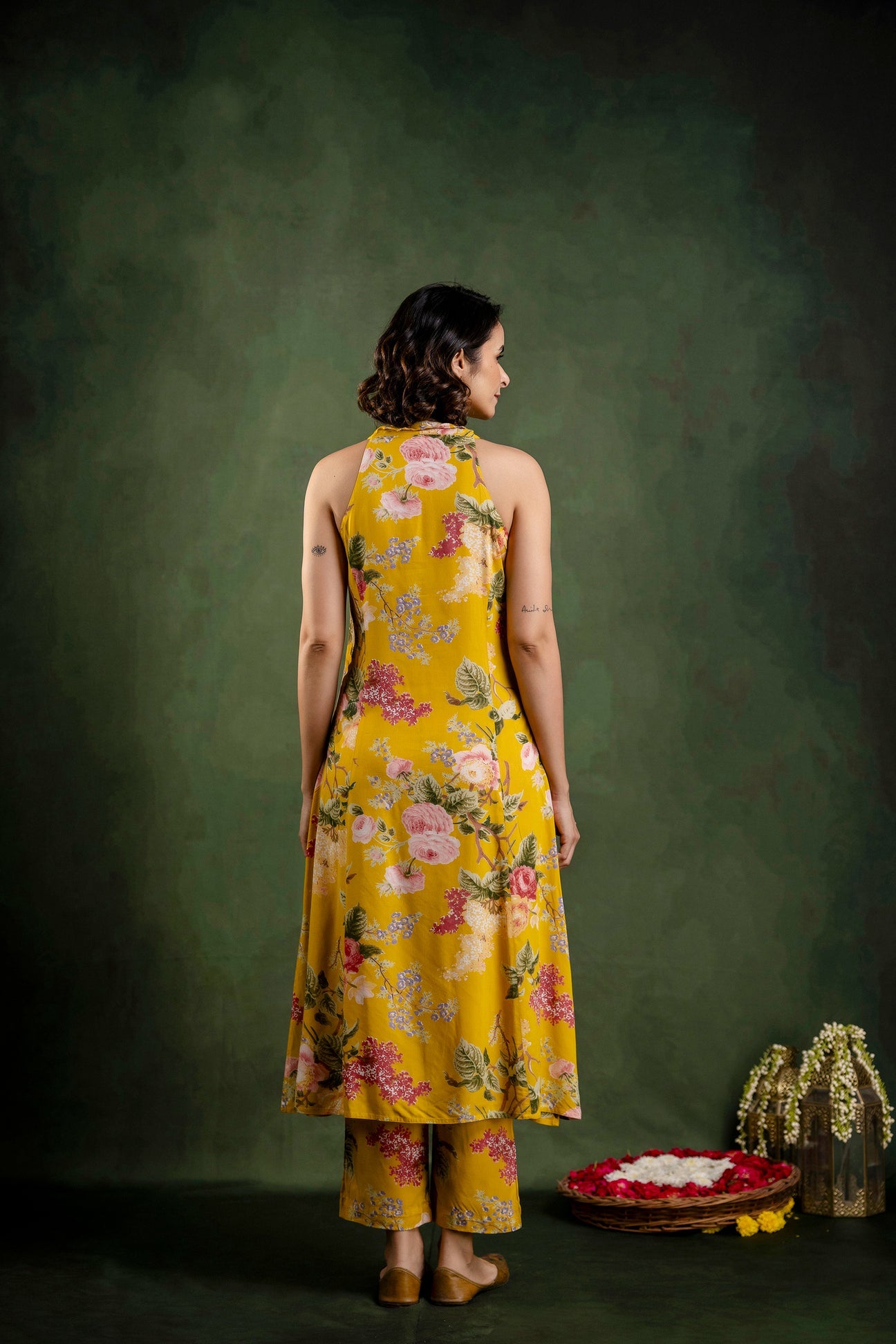Mustard Printed Modal Embroidered Co-Ord Set
