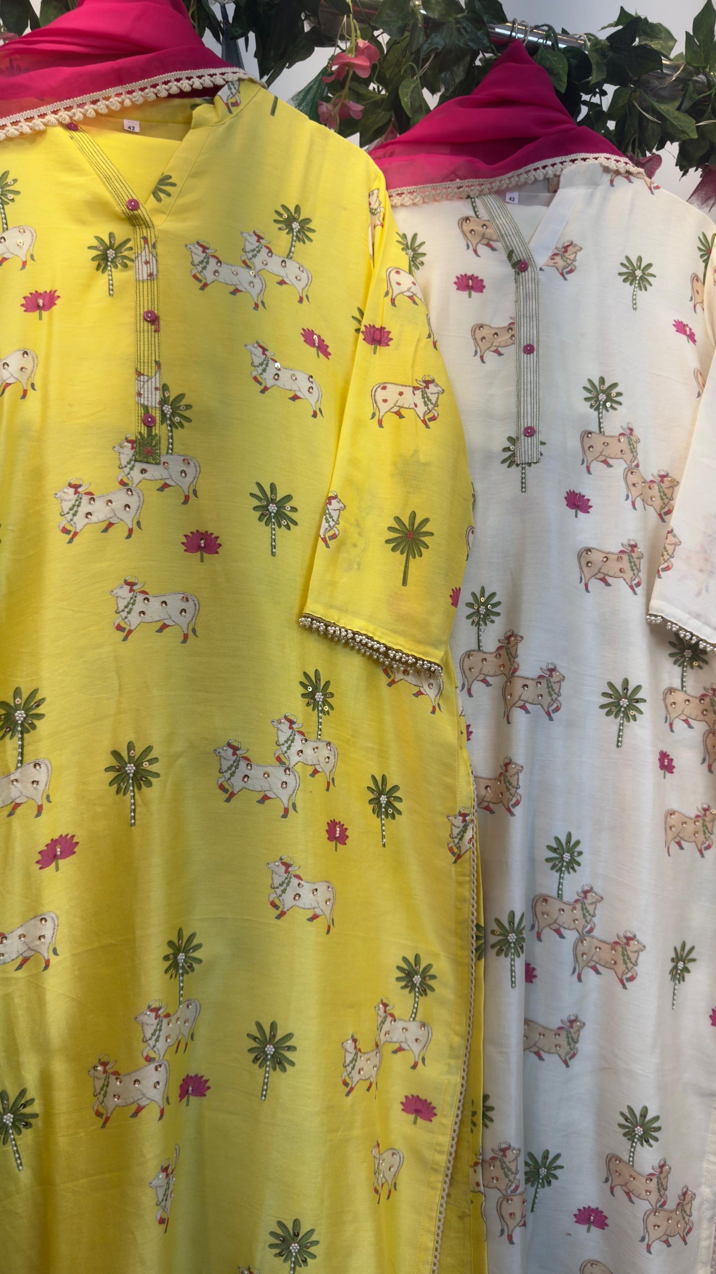 Picwai premium chandari silk suit with organza Dupatta pairs with pants