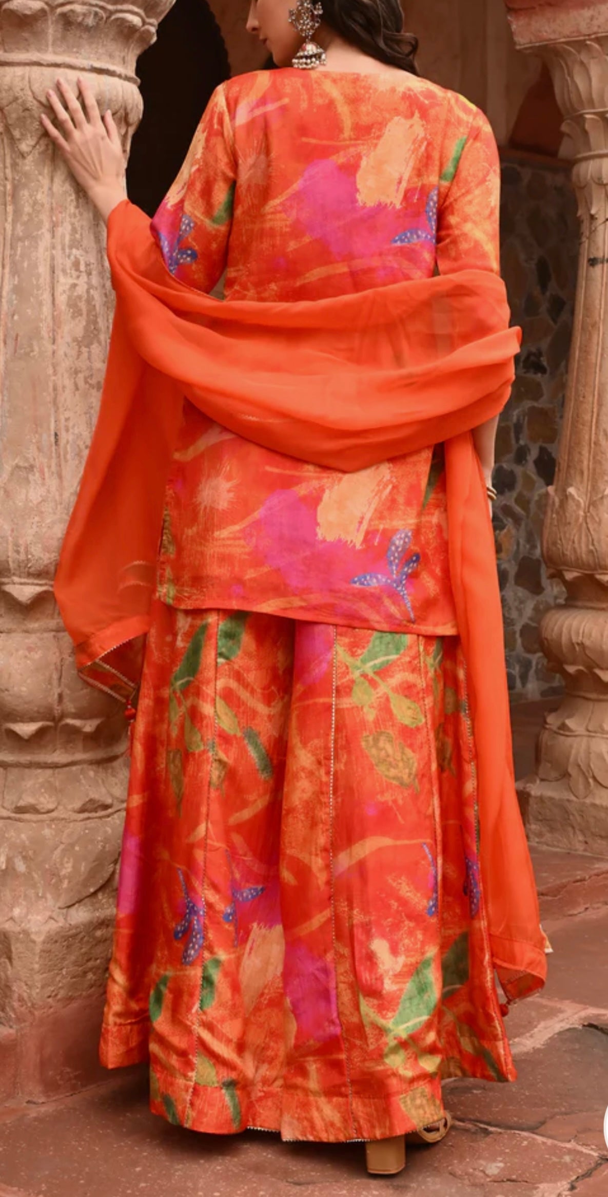 Orange muslin silk sharara