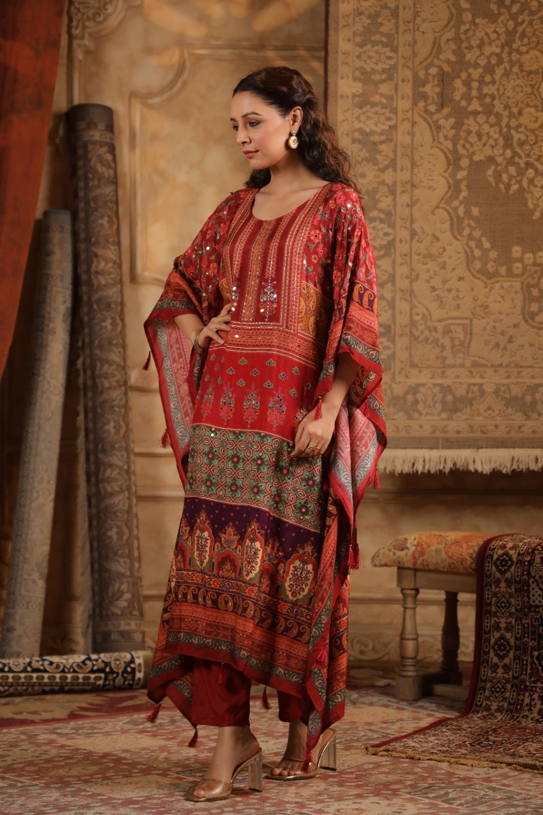 Maroon classy digit print kaftan
