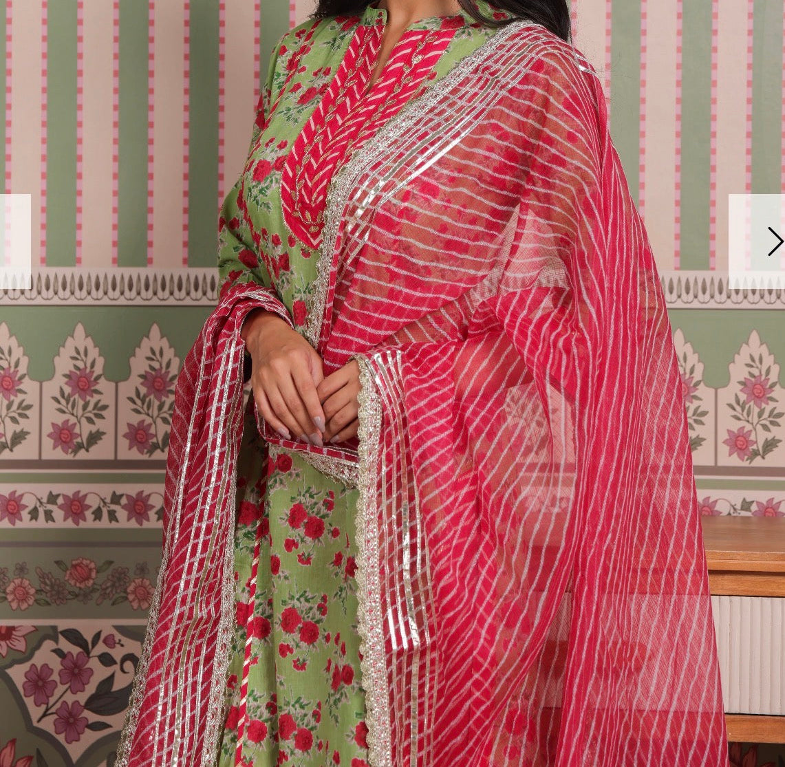 Pure cotton Jaipuri block with lehriya kota doria dupatta