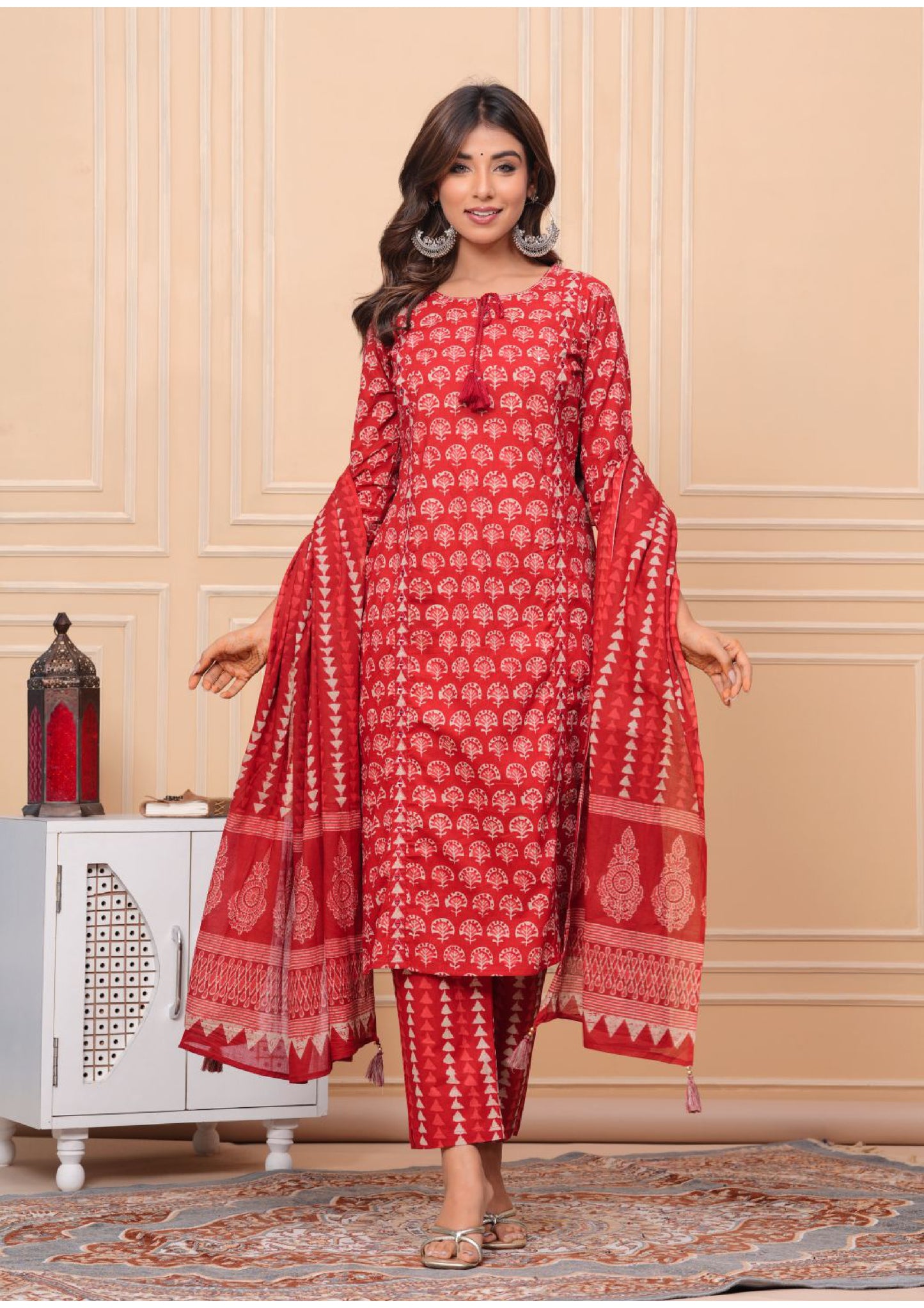 Pure cotton mitta red with real mirror work