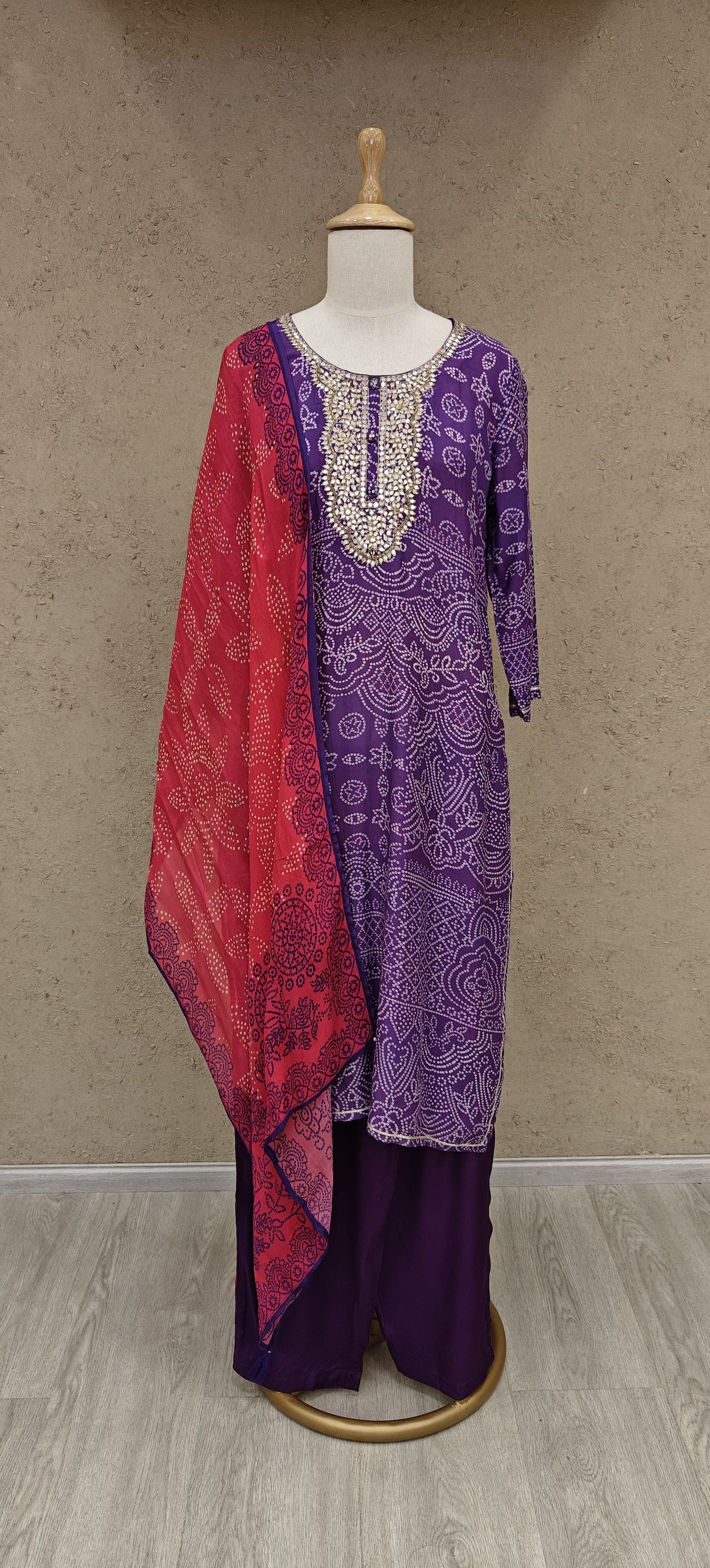 Purple Rani gota Bandhani suit