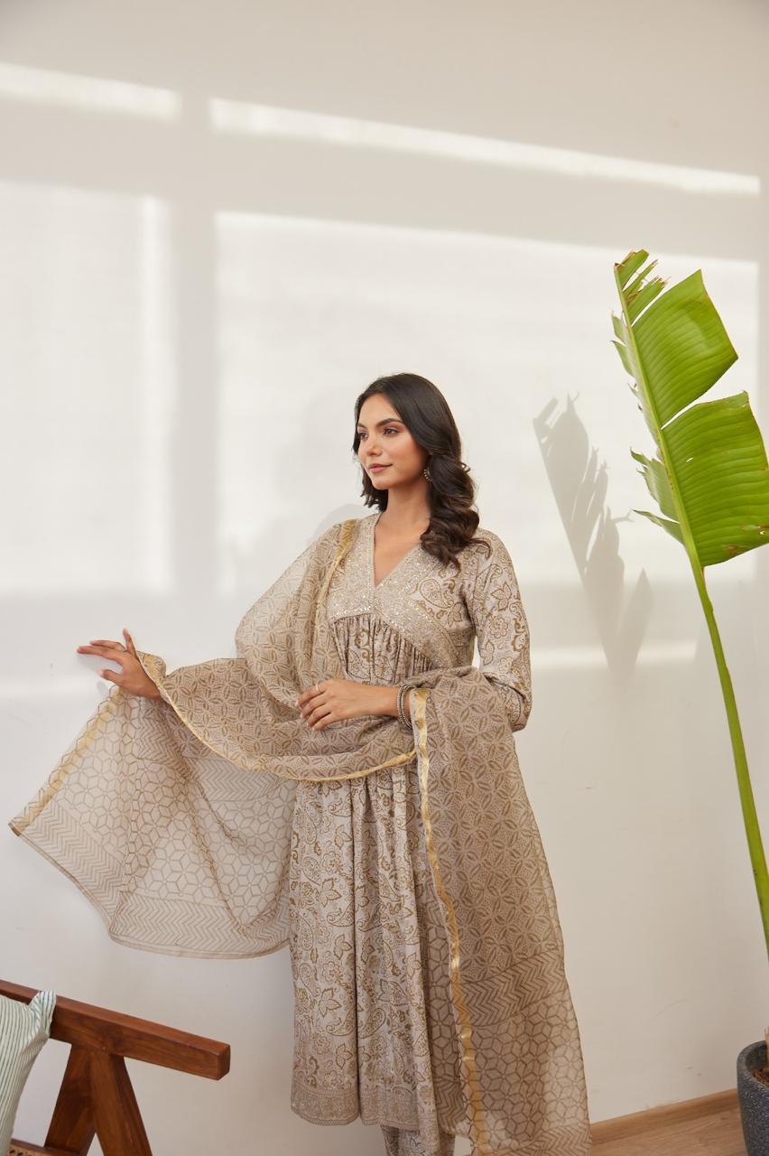 Floral Printed Pure cotton Silk Empire