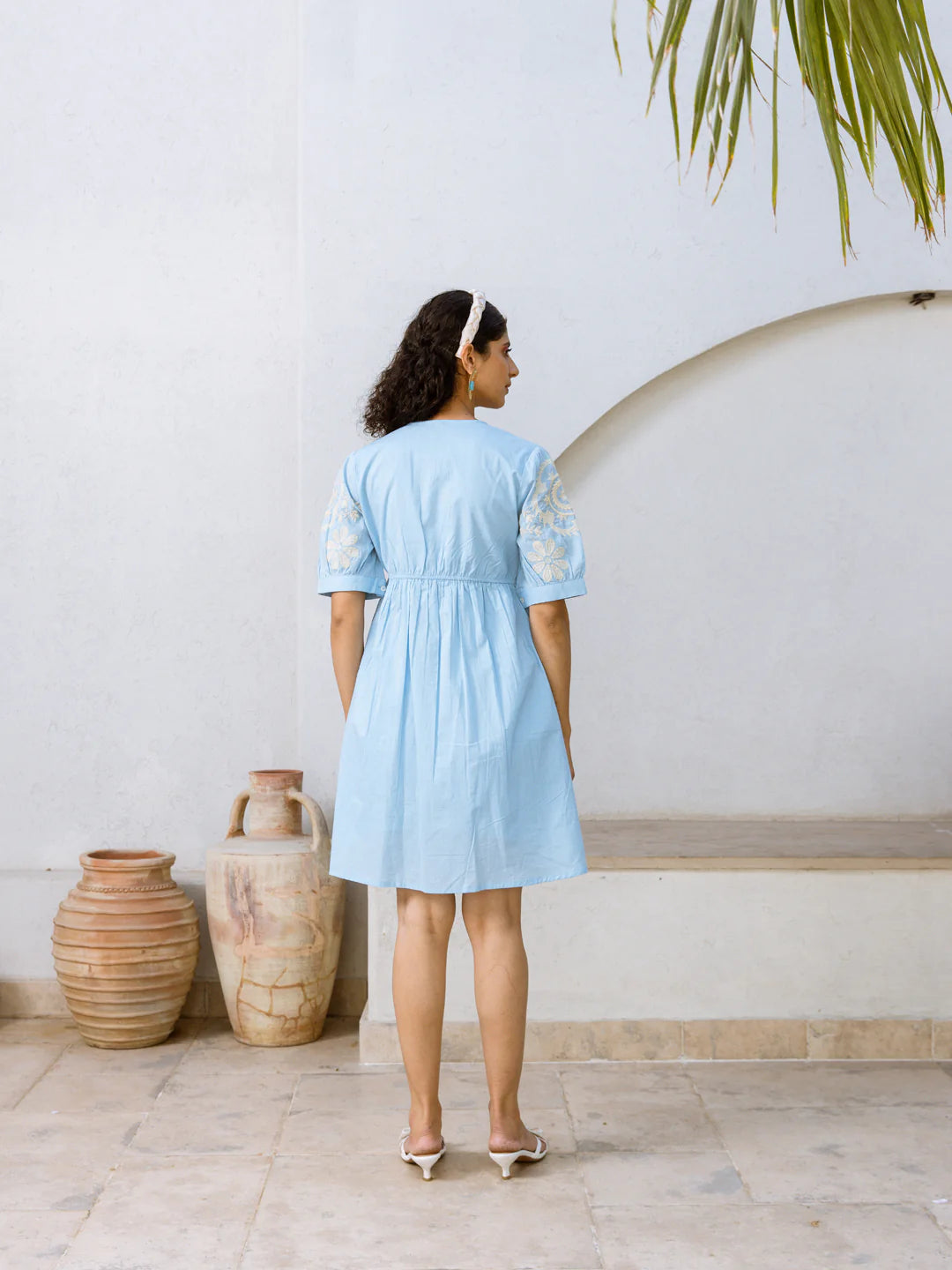 Blue circle embroidery blue dress