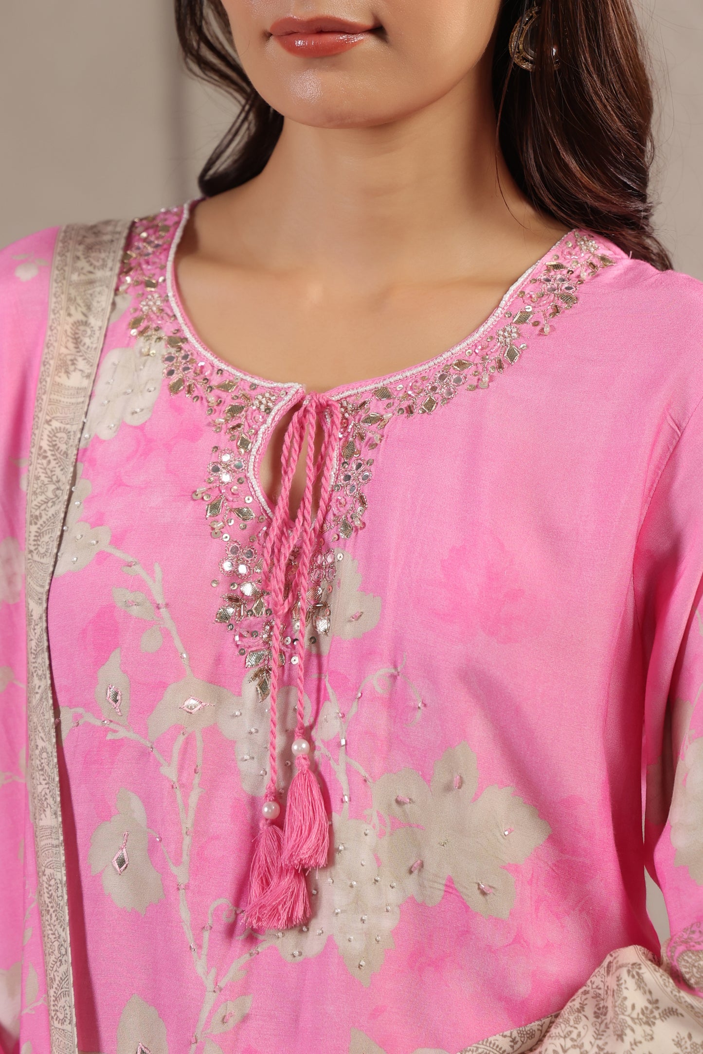 Baby pink digit muslin silk suit