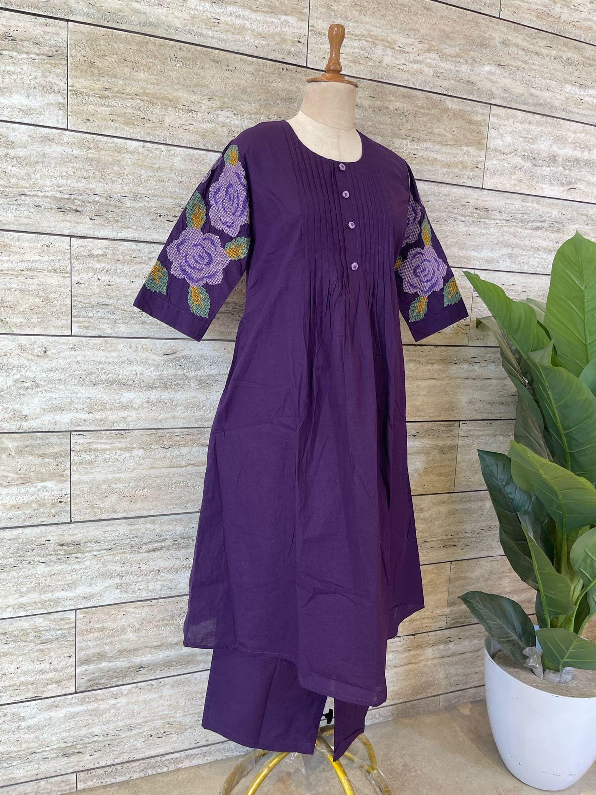 Embroidery sleeves cotton kurta pant