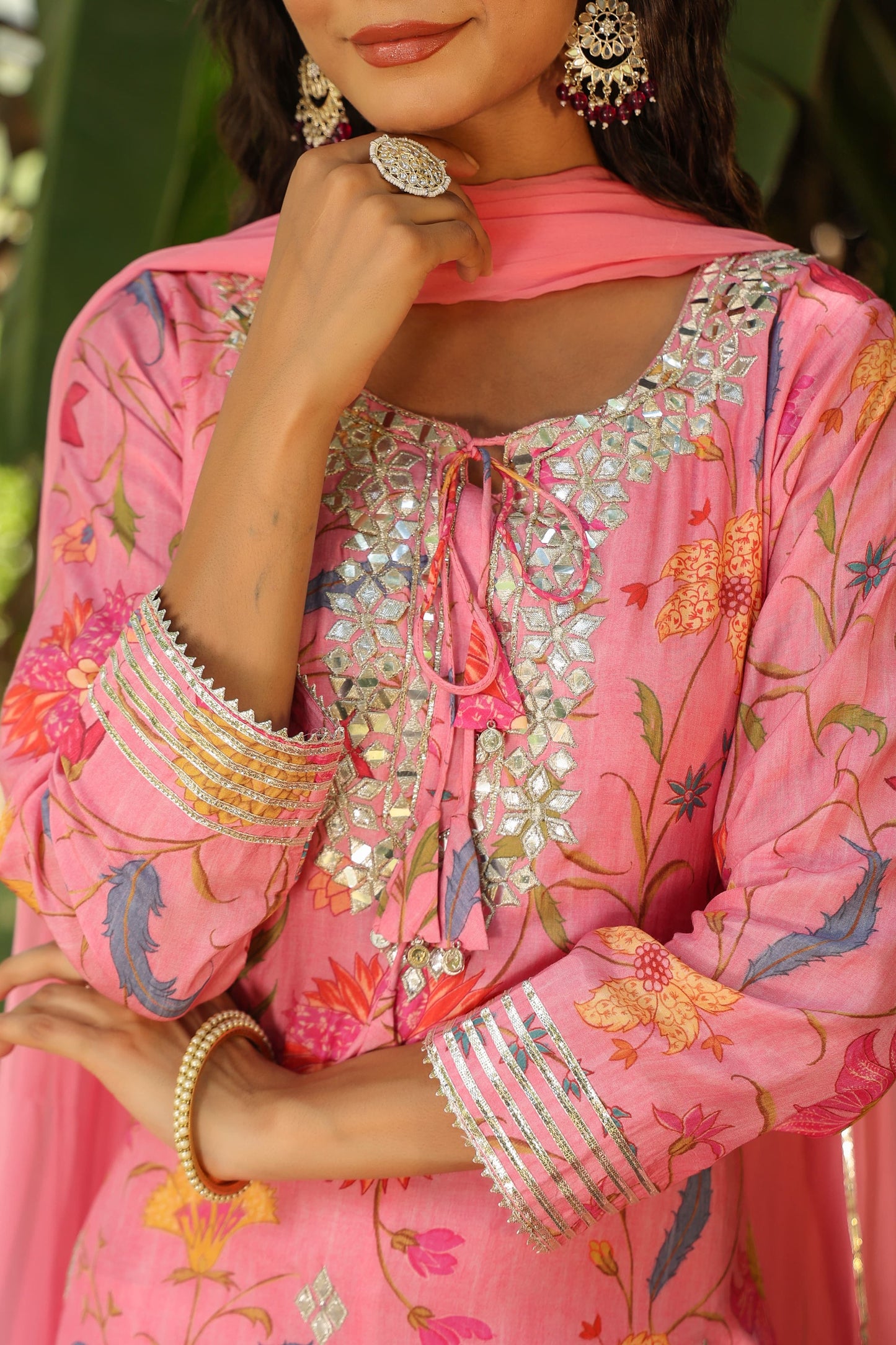 Pink gota Indian gown
