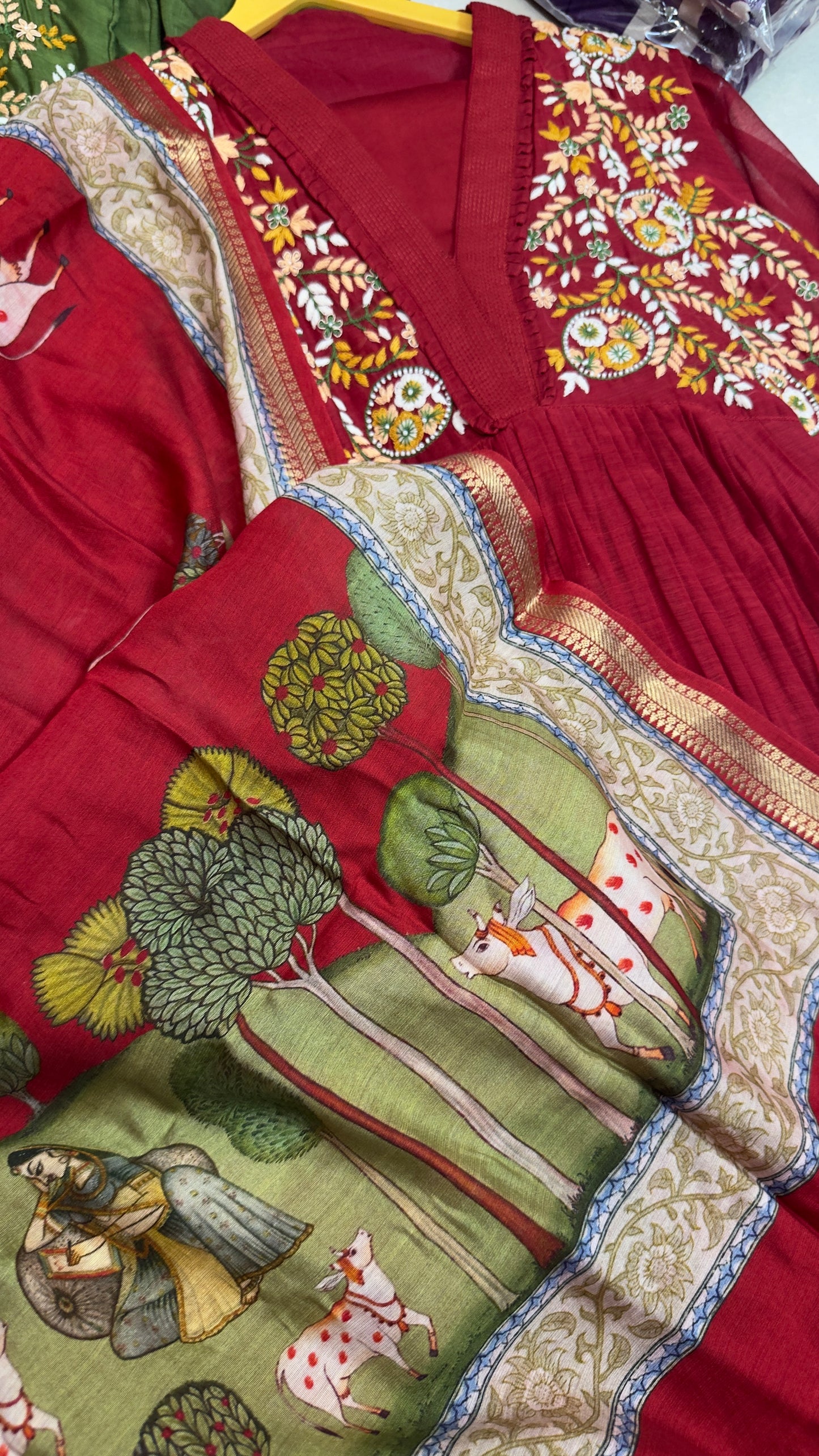 Pichwai mul chandari aline suit