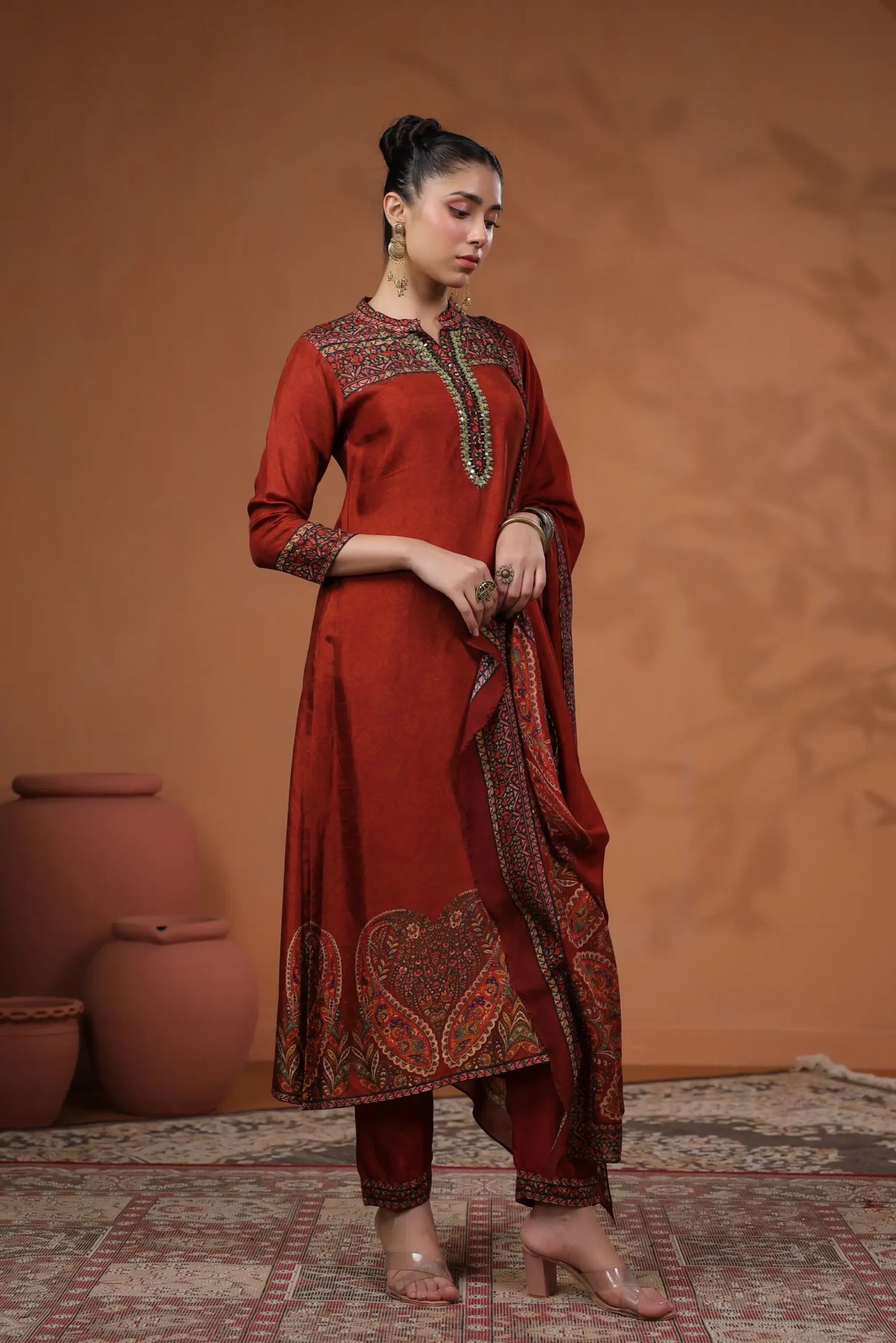 Classy maroon silk suit