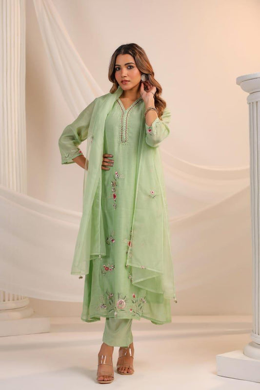Green mul chandari  suit