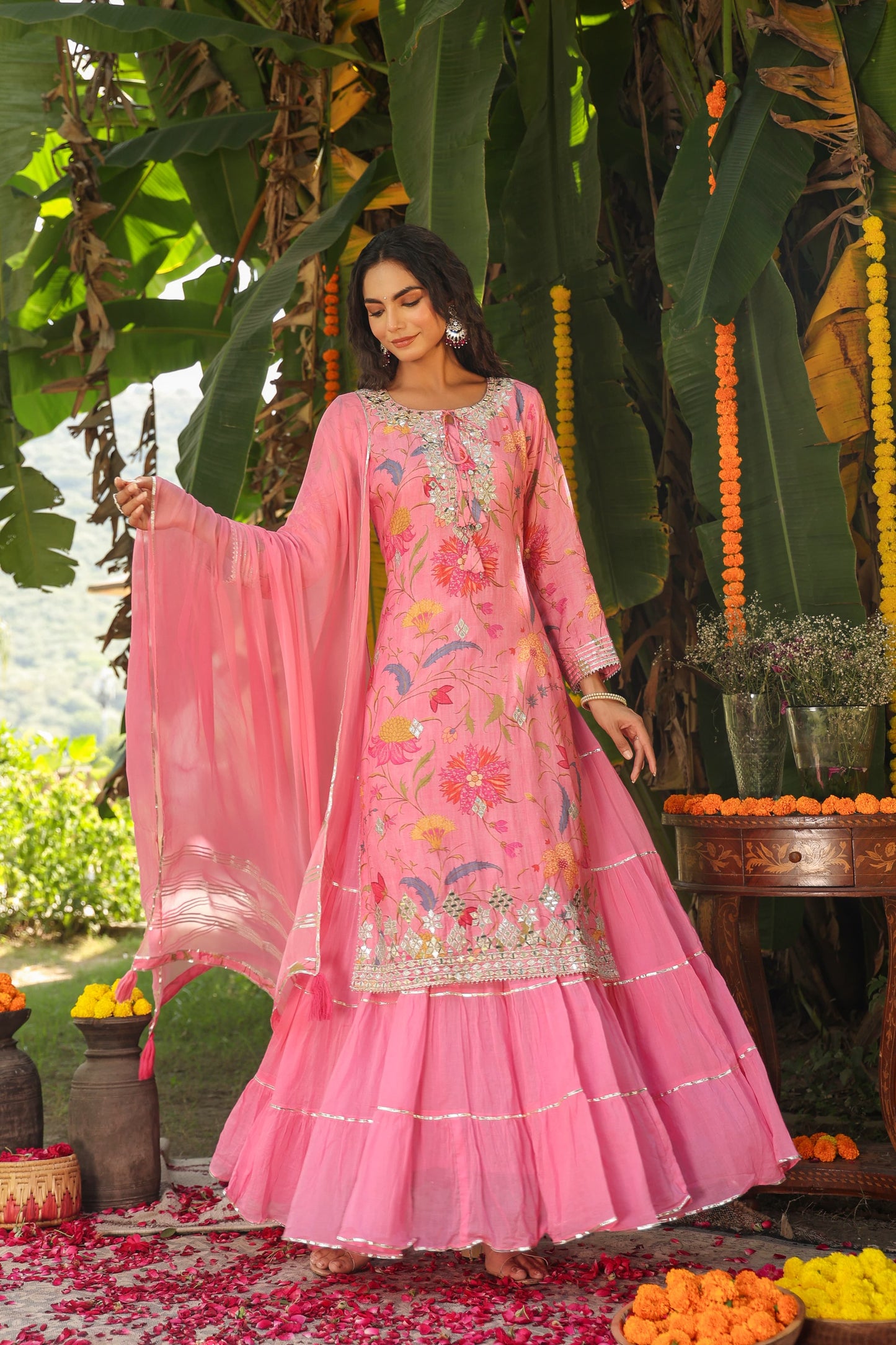 Pink gota Indian gown