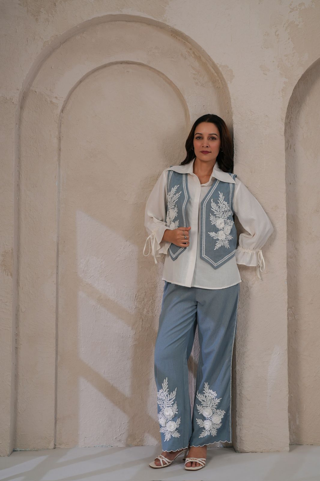 Blue Demin cotton jacket style Co ord set