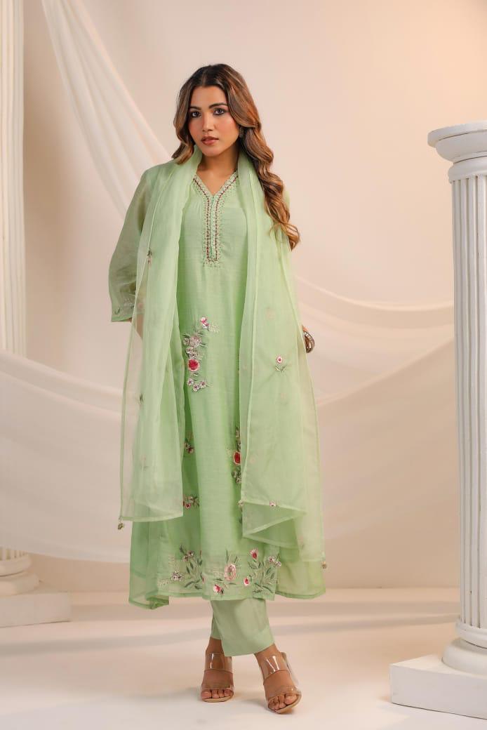 Green mul chandari suit