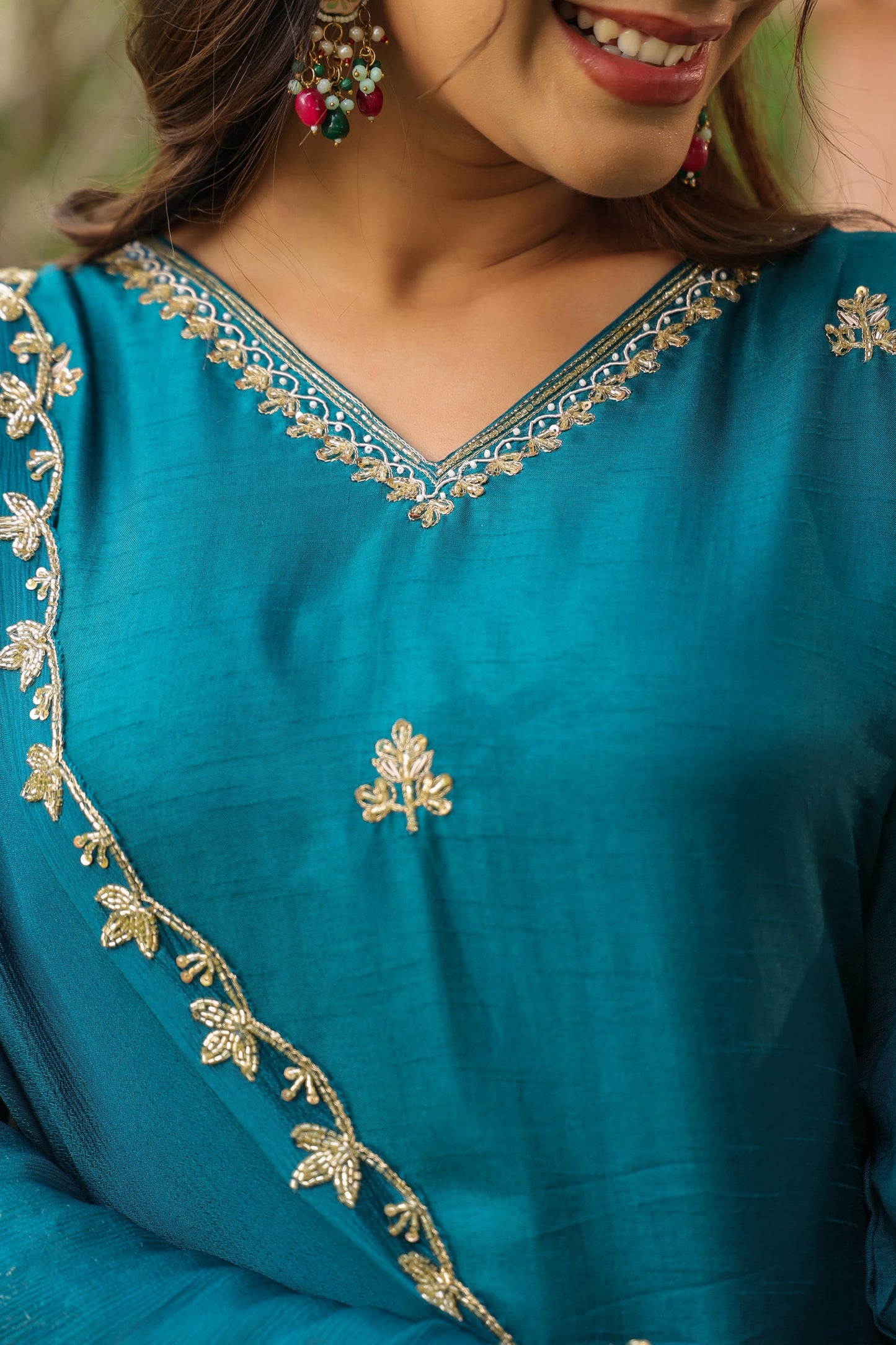Blue Aline silk handwork suit