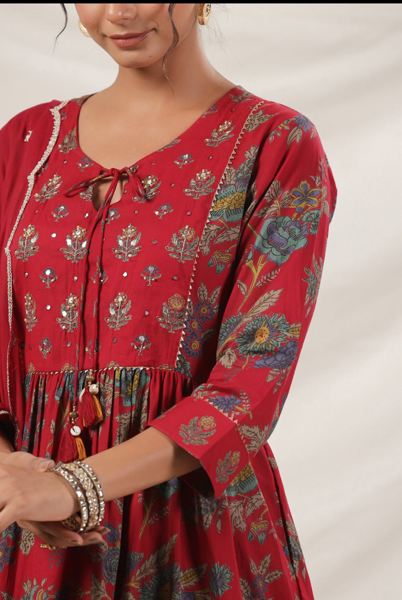 Marron flower hand block cotton