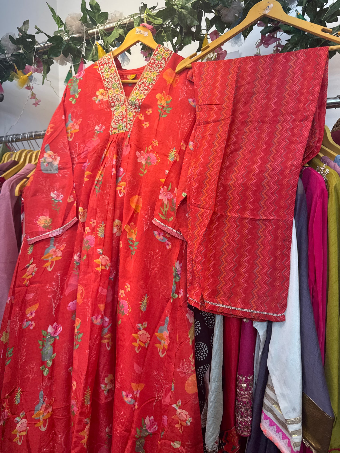 Mul silk Aline orange kurta pant