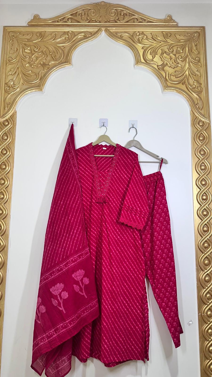 Cotton pink lehriya staright suit