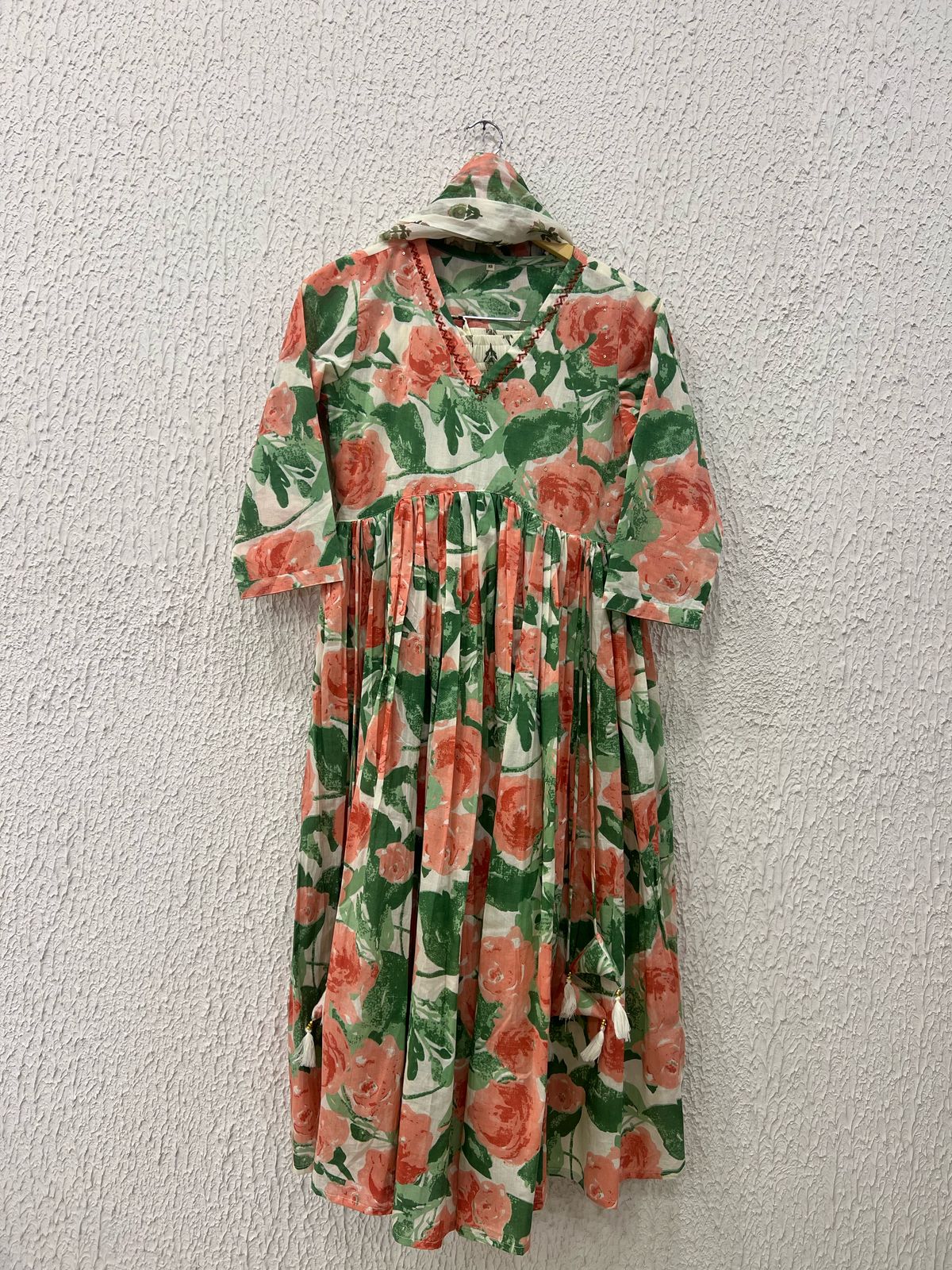 Tropical green cotton Anarkali
