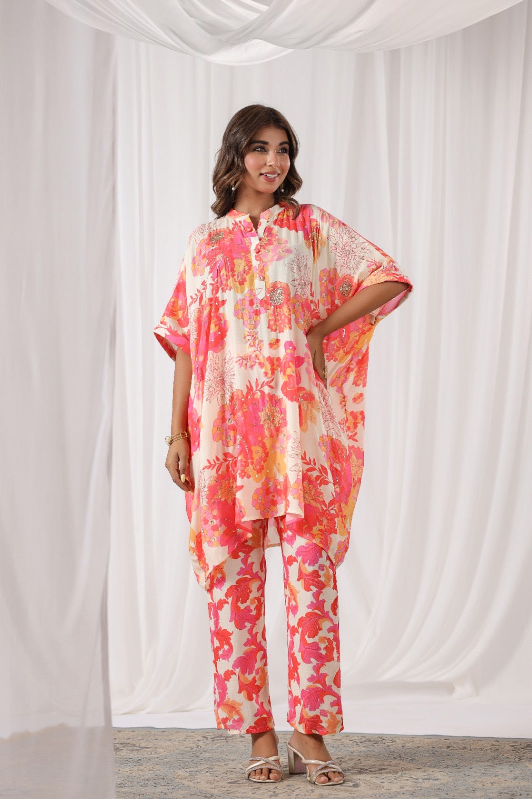 Floral cream Muslin silk co ord set