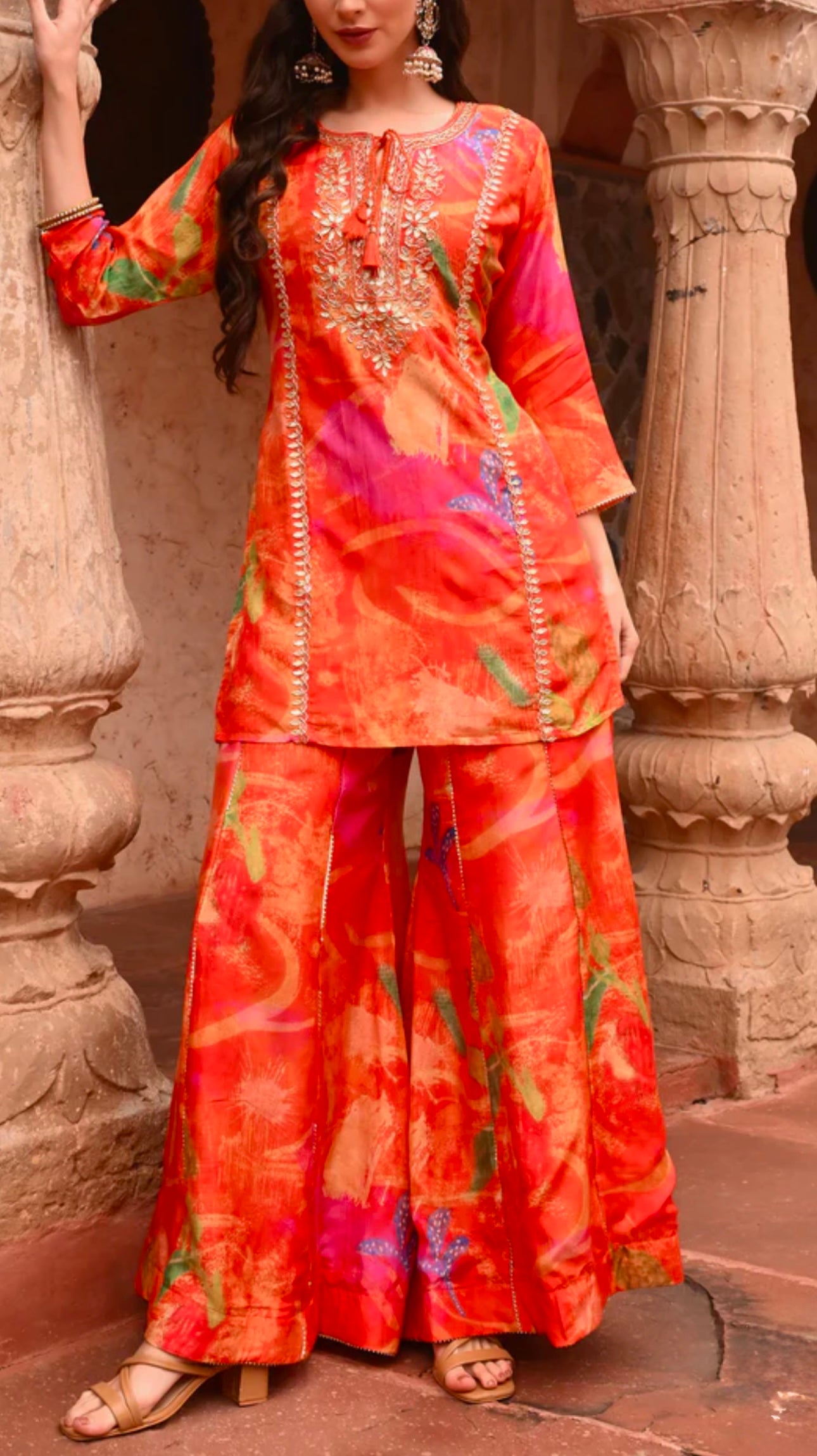 Orange muslin silk sharara