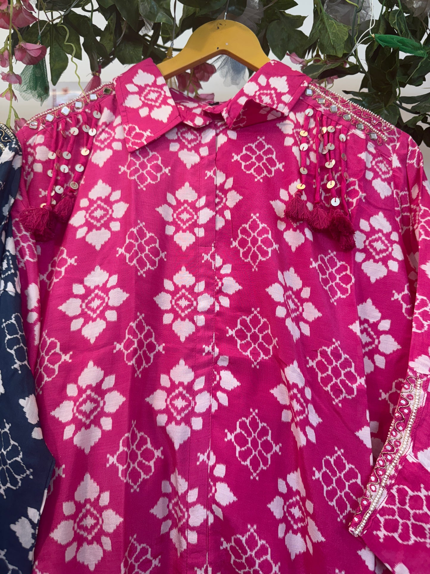 Indian mirror workCo ord ( pink/blue)