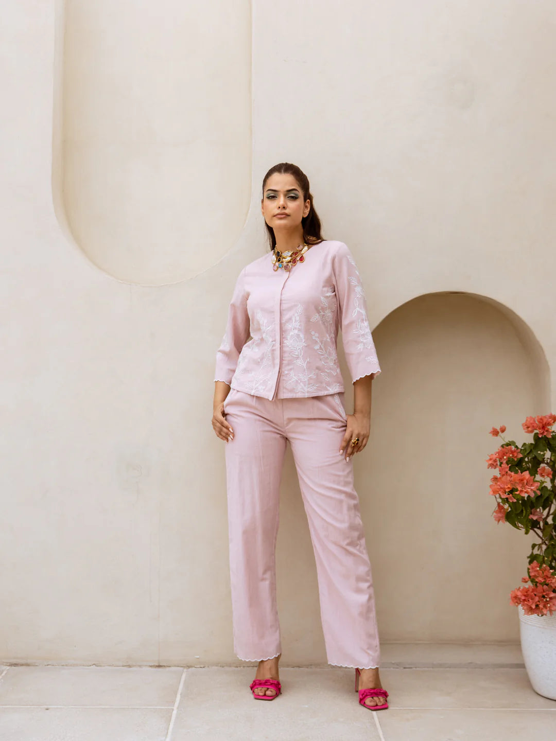 Mia pink embroidery co-ord set