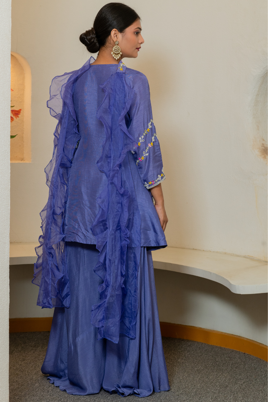 Silk Hand Embroidered Sharara Set
