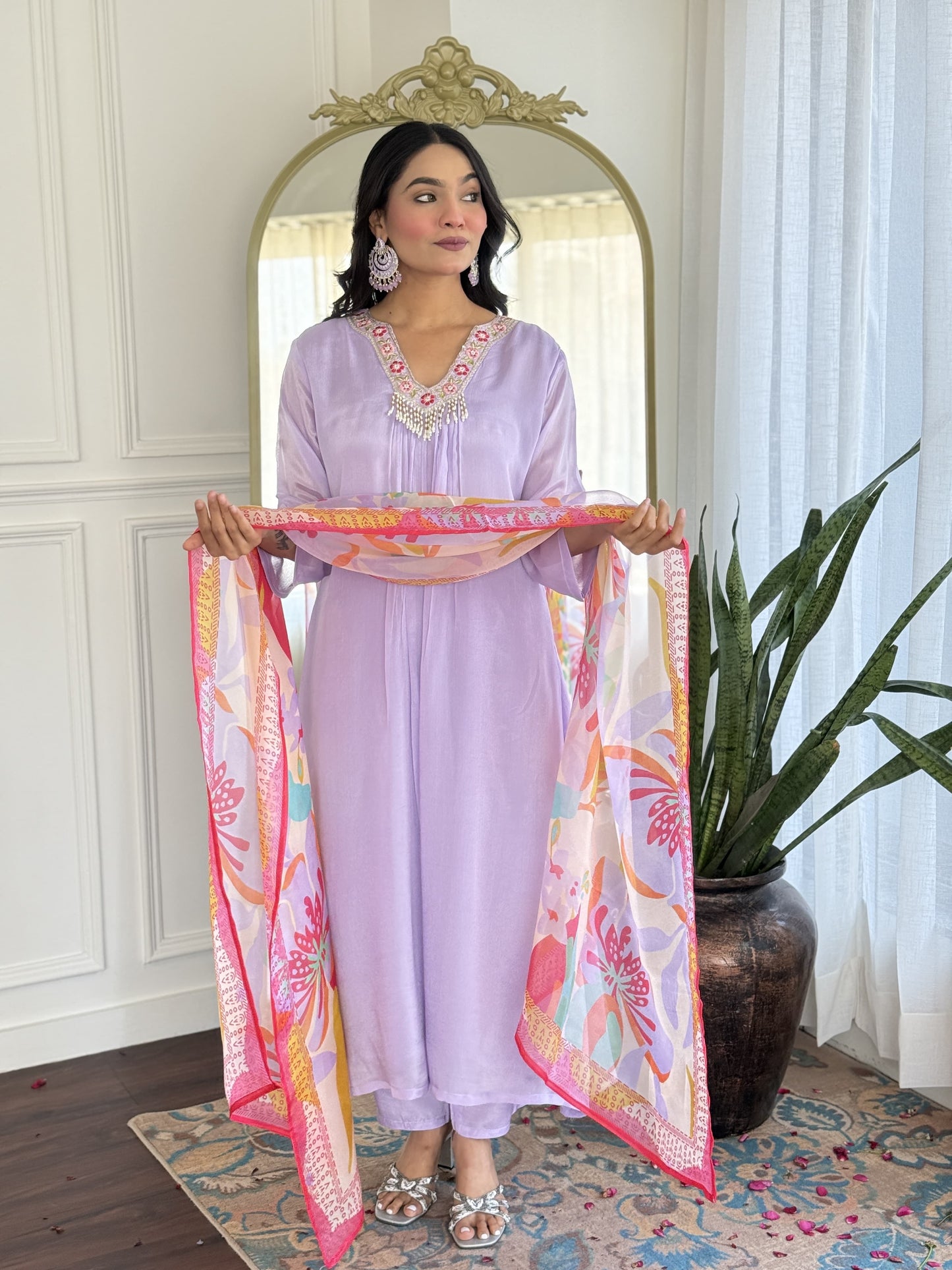 Lavender chinon Aline suit