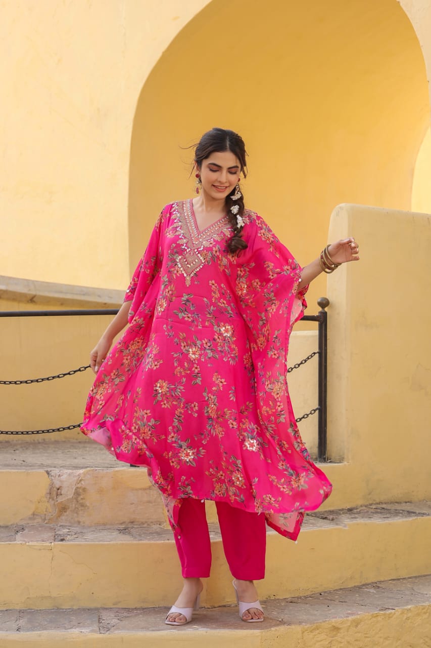 Modal kaftan pink/yellow