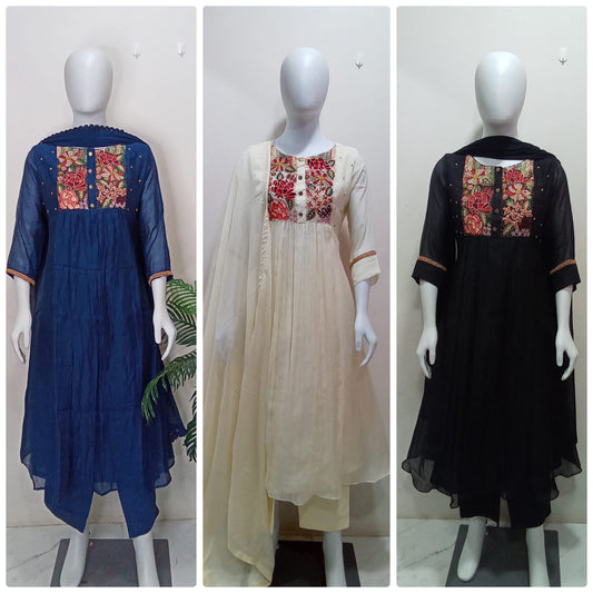 Rose hand embroidery mul chandari