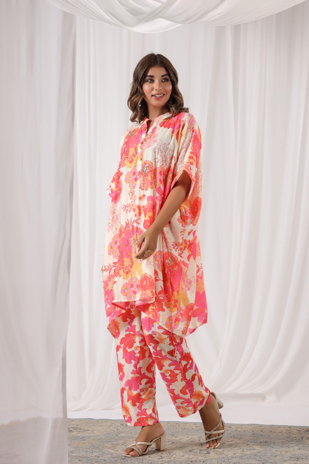 Floral cream Muslin silk co ord set