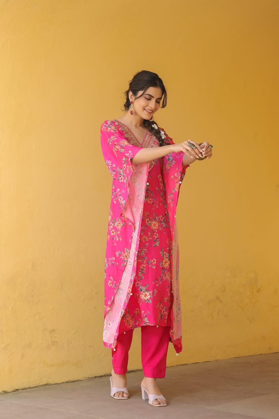 Modal kaftan pink/yellow
