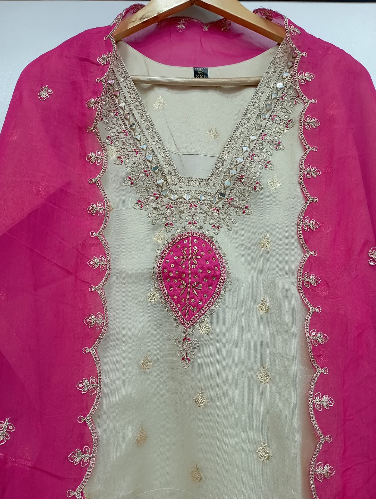 Off white banaras organza suit