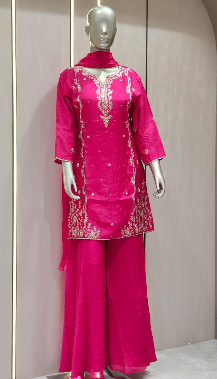 Pure hot pink silk handwork divider set