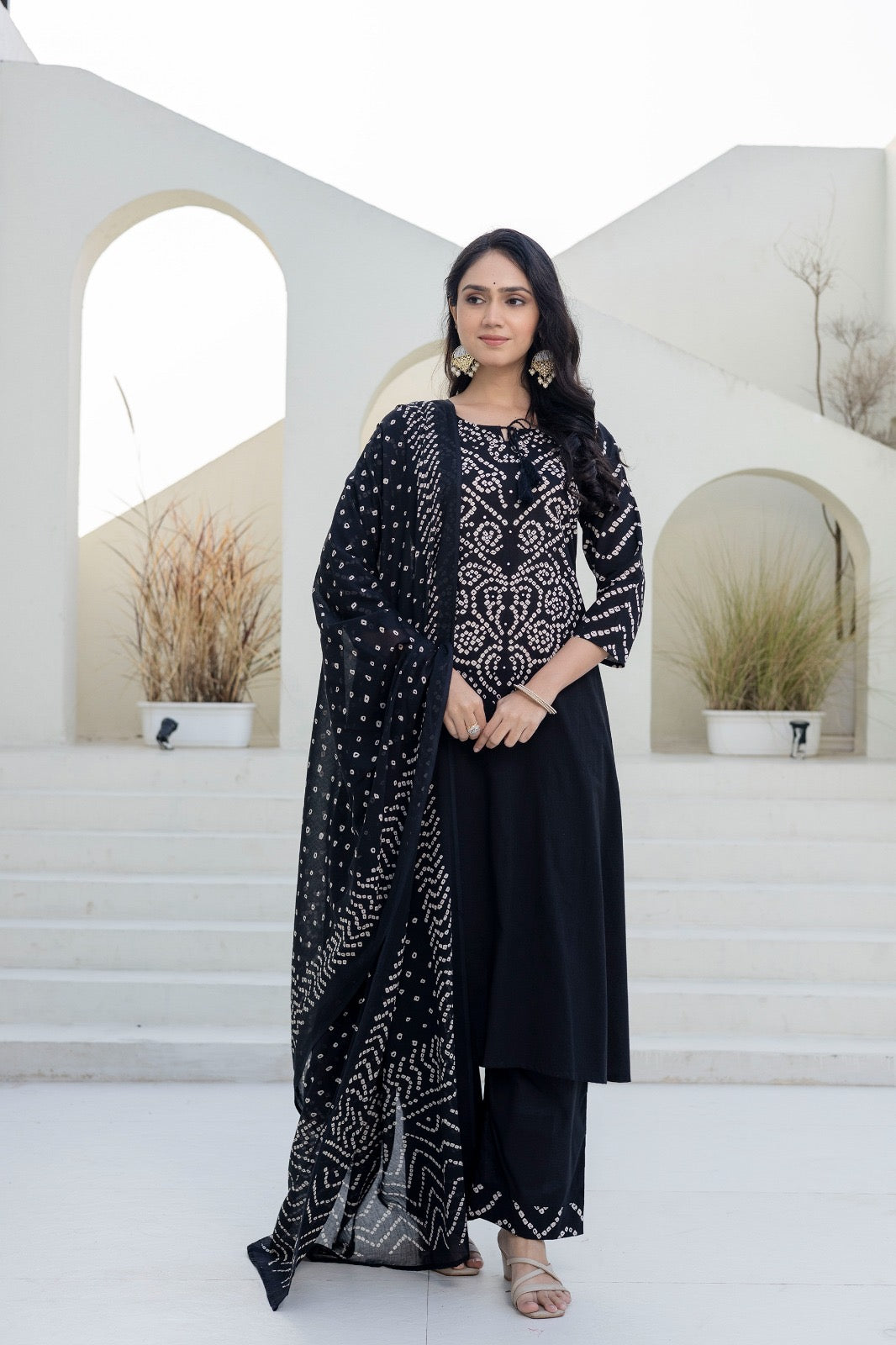 Black Bandhani cotton suit