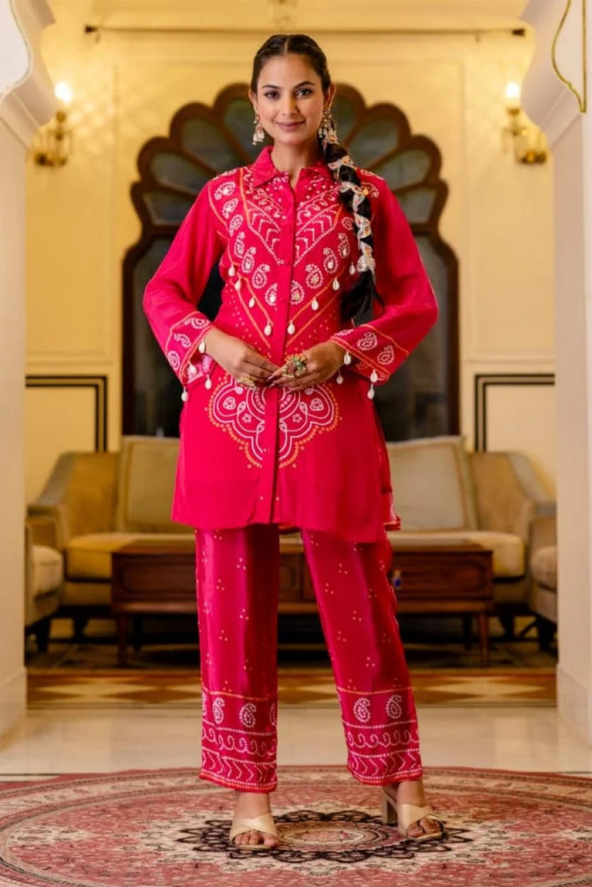 Pink Bandhani ROUGE PREMIUM CO-ORD SET