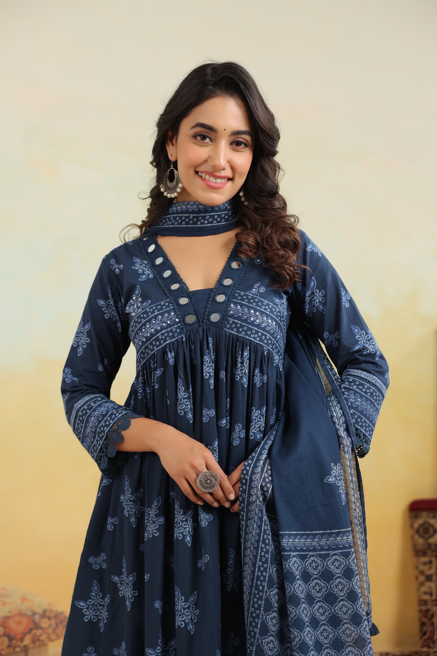 Navy blue premium cotton Anarkali