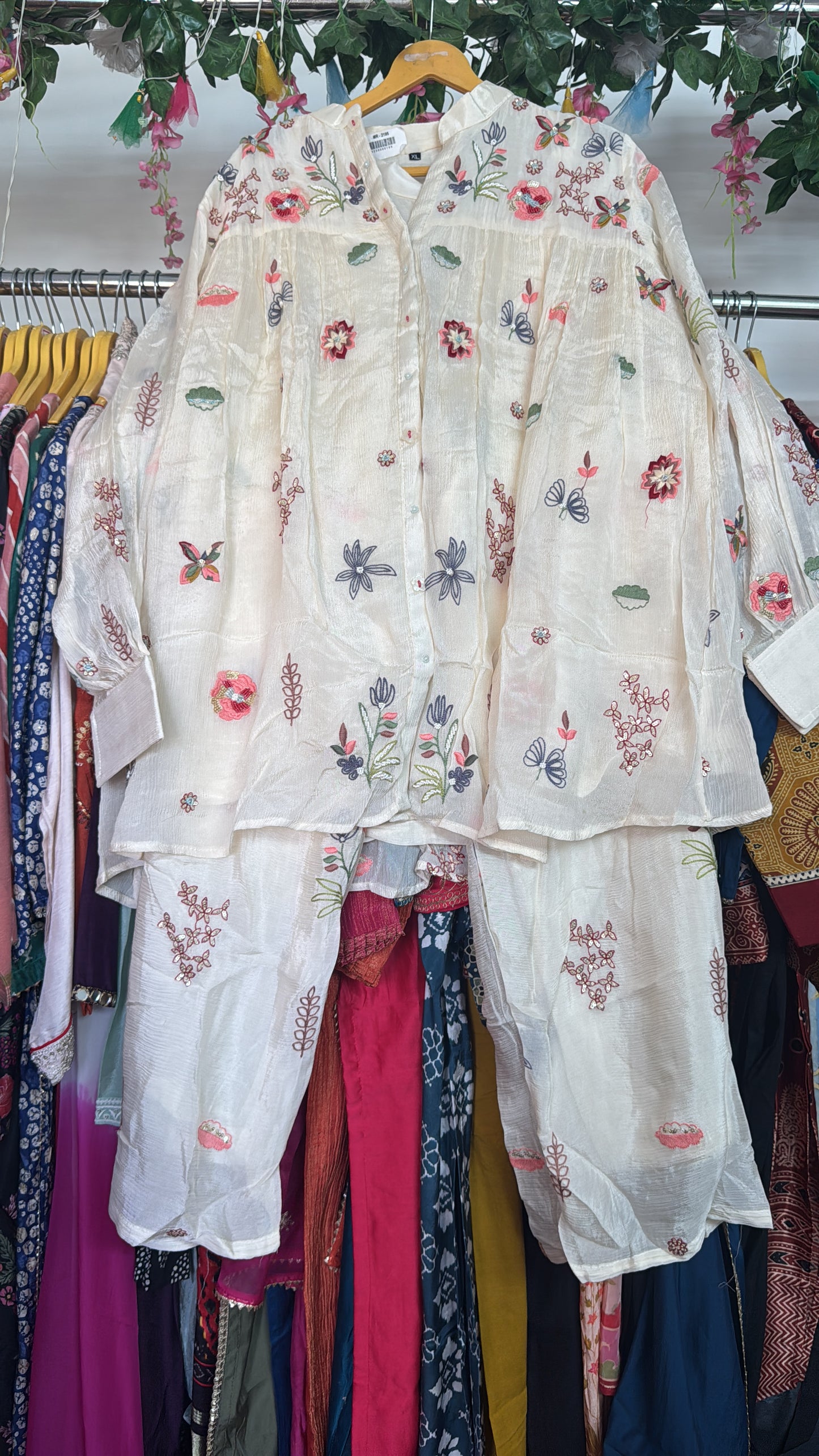 Cream embroidery chinon co ord set
