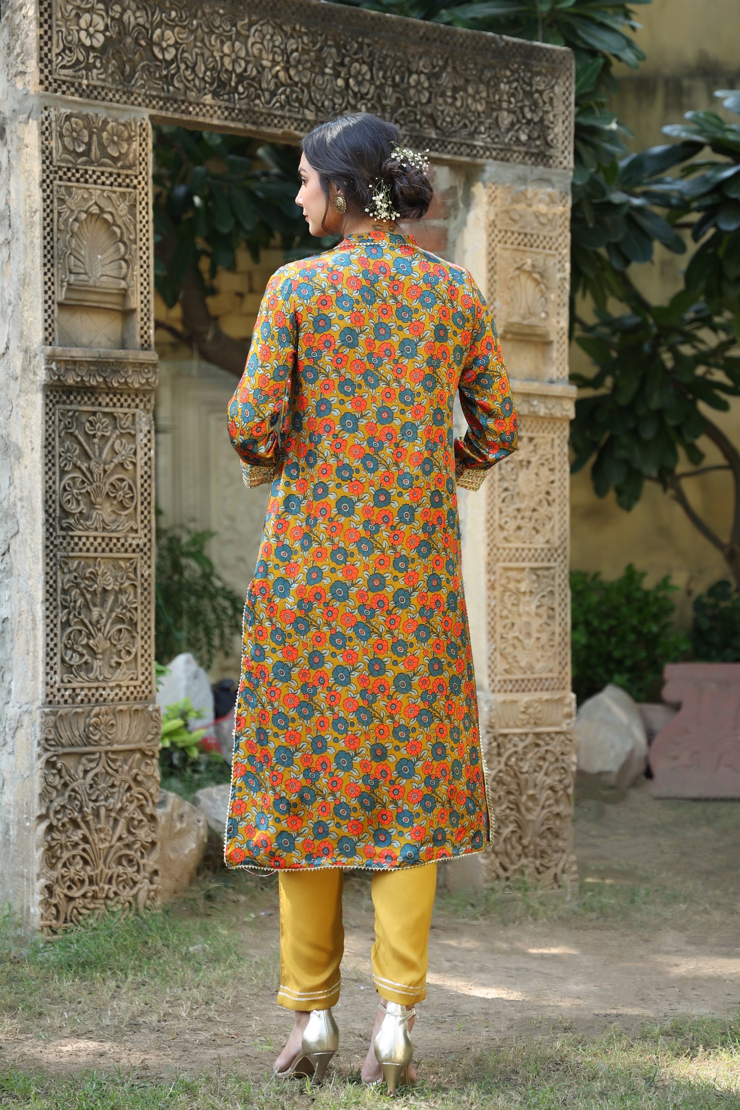 Brown/mustard Gajji kurta pant