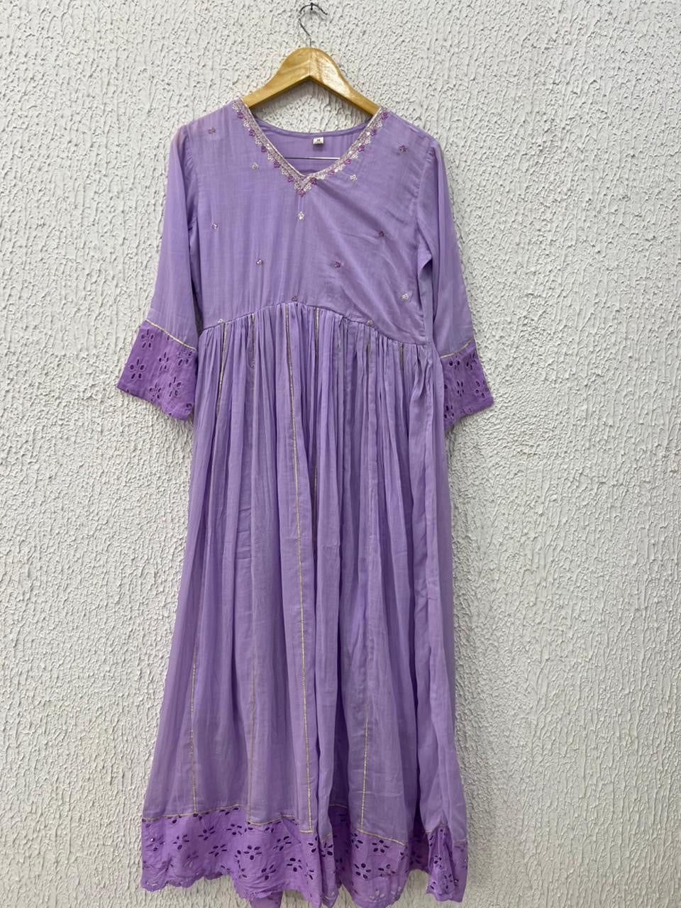 Lavender mul cotton Anarkali