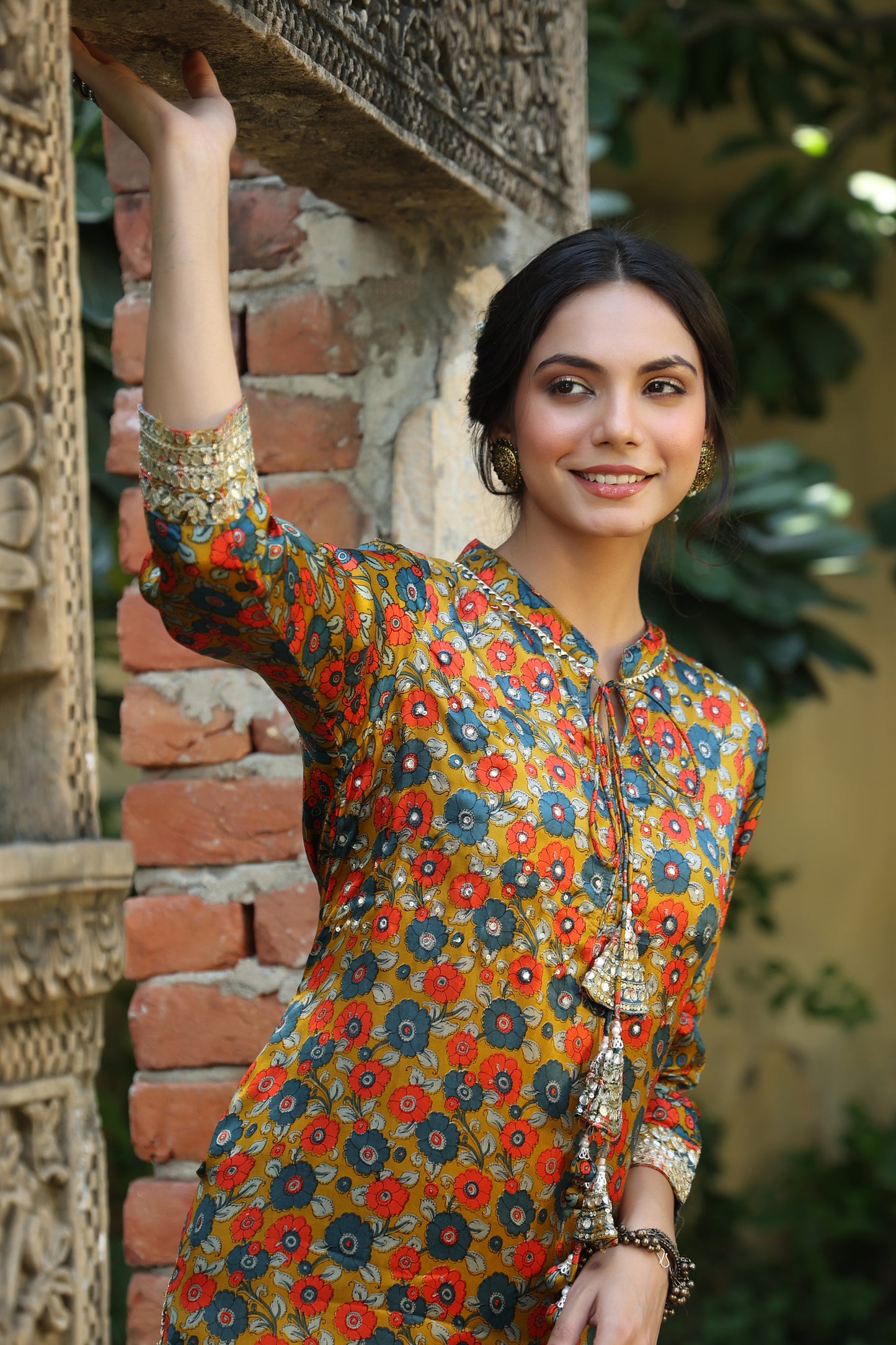 Brown/mustard Gajji kurta pant