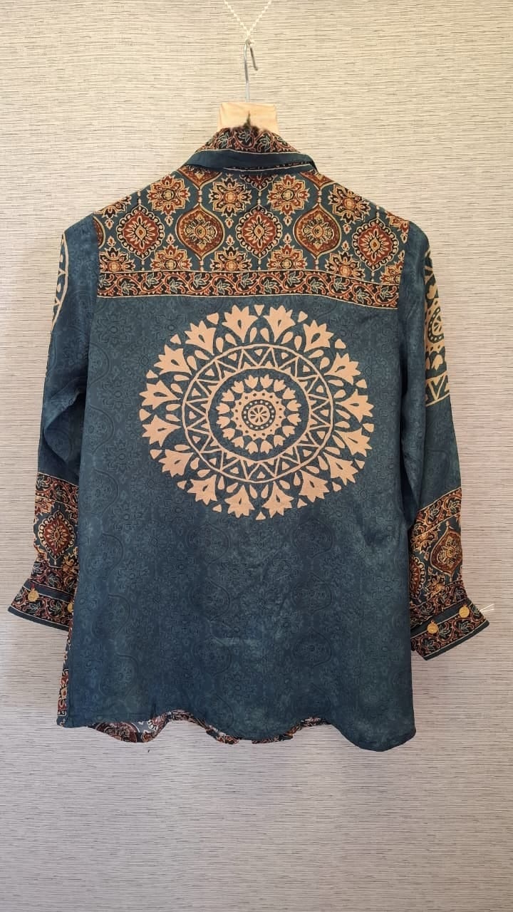 Blue Ajrakh crepe skirt