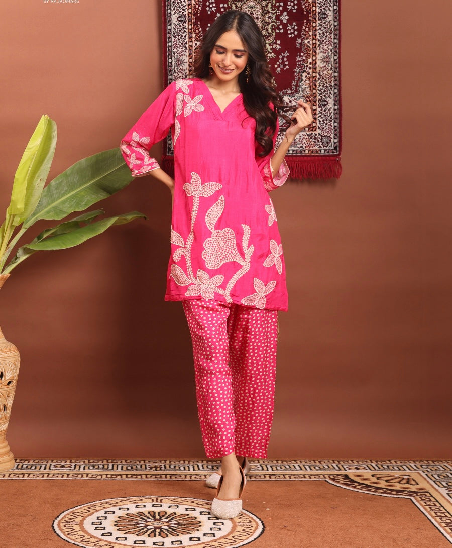 Pink silk co ord set