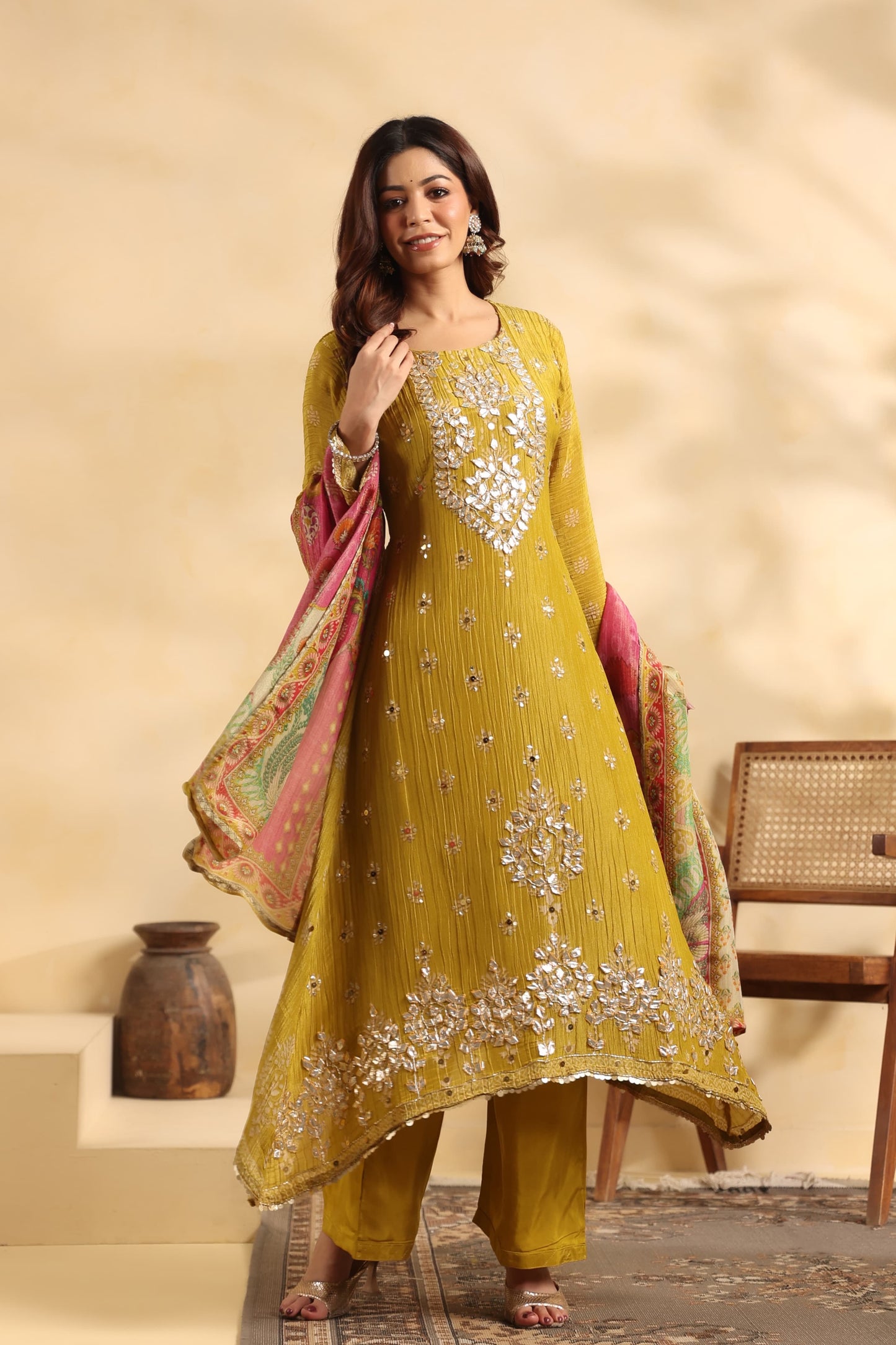 Gota crush tissue Aline suit with organza tissue dip & Santoon pants