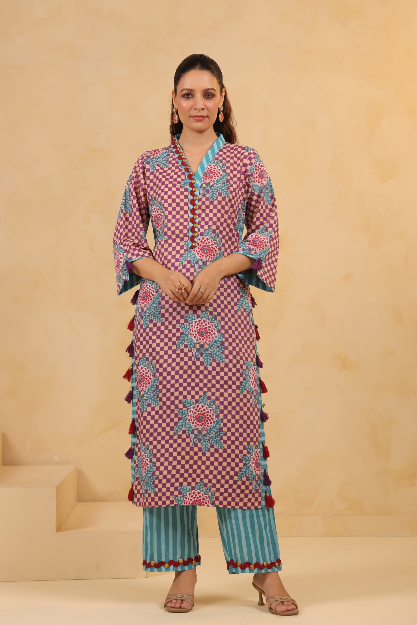 Gomertical cotton premium suit with beautiful detailing & kota doria dupatta