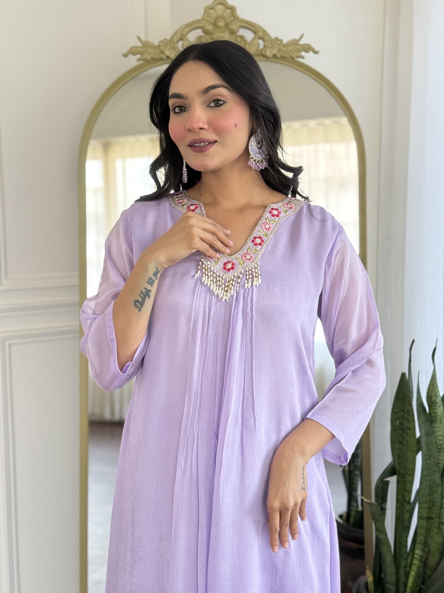 Lavender chinon Aline suit