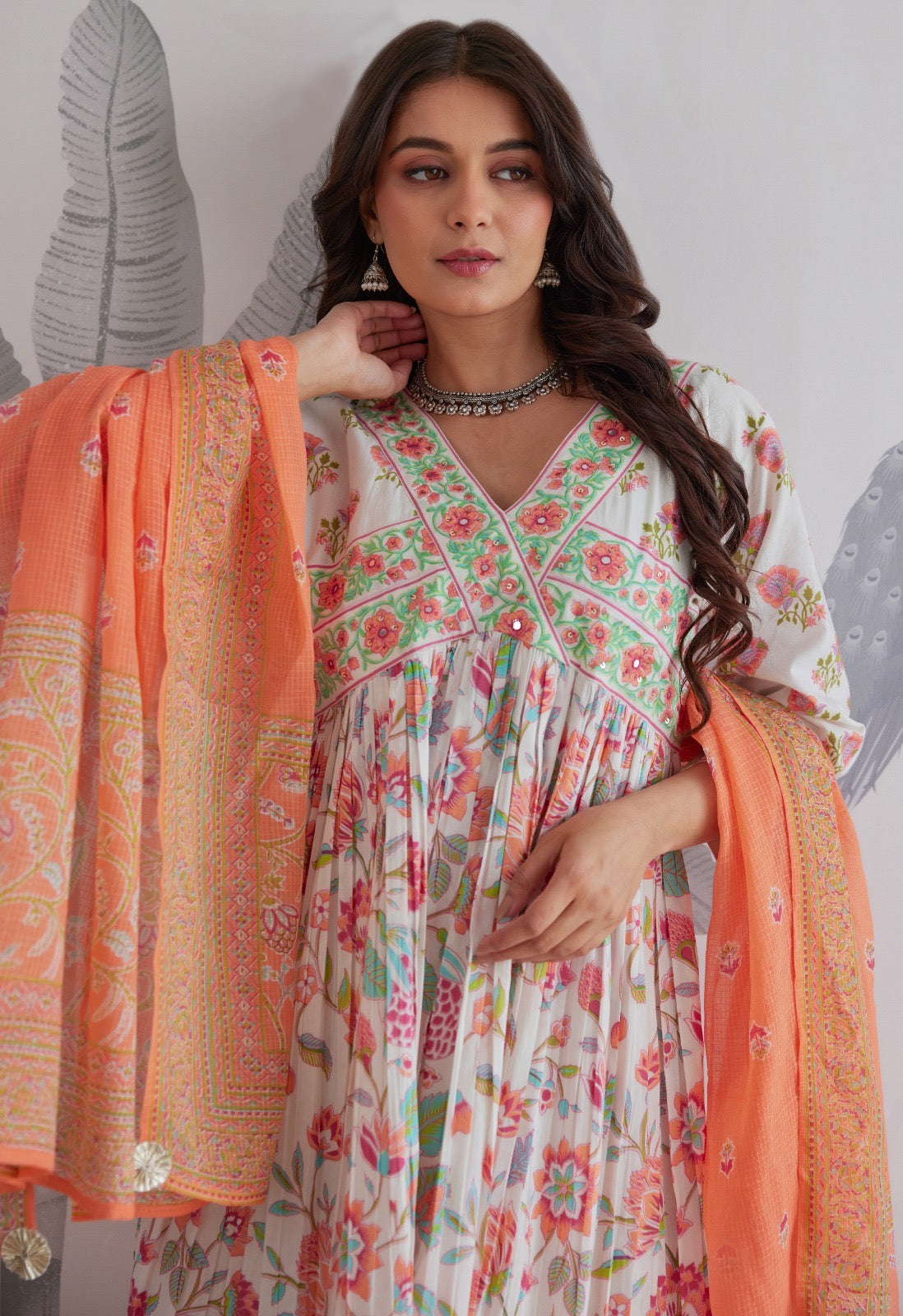 Alia peach green cotton Anarkali