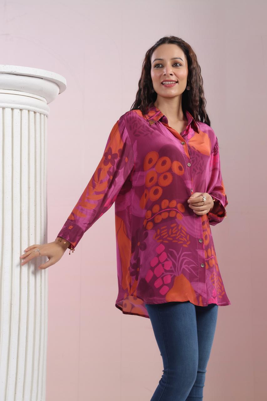 Pink digit print crepe top